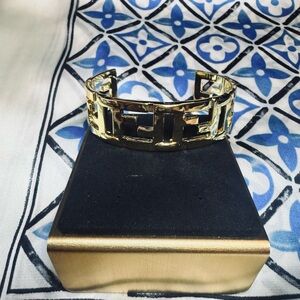 Fendi Gold Cutout FF Logo Cuff Bracelet